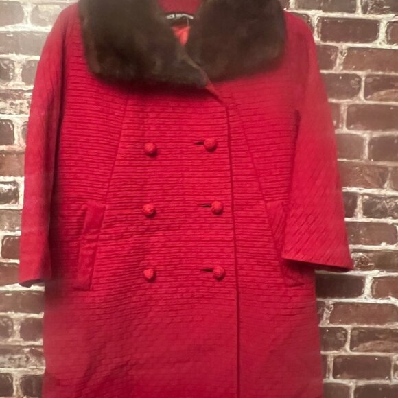 Vintage 1960s riche red coat Mink fur - Picture 2 of 14